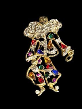 1980'S ARTICULATED *MOVES* COLORFUL CRYSTALS PIERROT HARLEQUIN CLOWN HUGE PIN 36